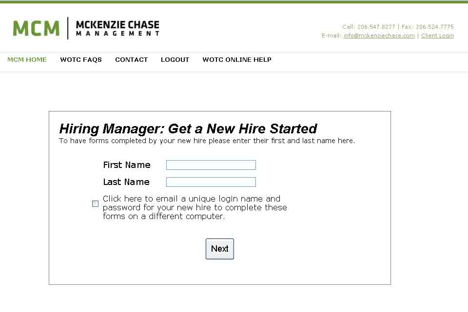 Hiring Manager
          inputs the new hire name; first and last.