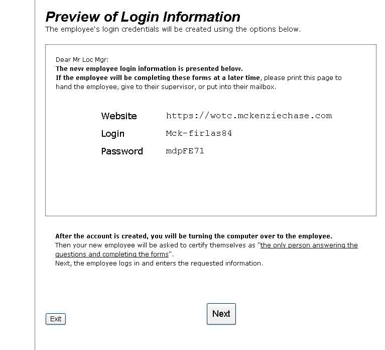 Preview logins. Printing the login is optional.